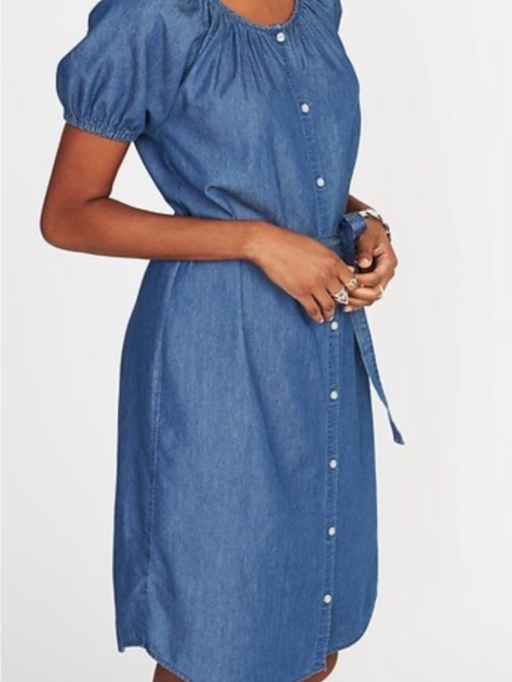 Old Navy Denim-Blue Button Front Tie-Waist Midi Dress